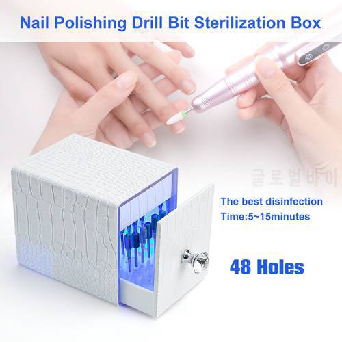 LadyMisty 48 Holes Leather Nail Drill Bit Holder Box with Feugole UV Light for Drill Bit Head Cleaning Dustproof Equipment