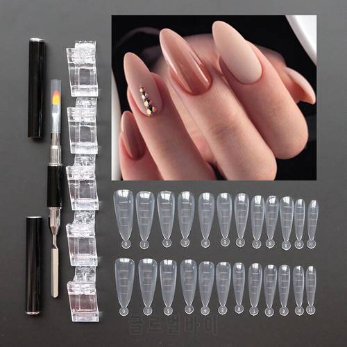 Lurayee Nail Extension Form Tips Dual-Ended Gel Brush with Nail Tips Clip Dual Nail Mold Full Cover UV Gel Tools for Extension