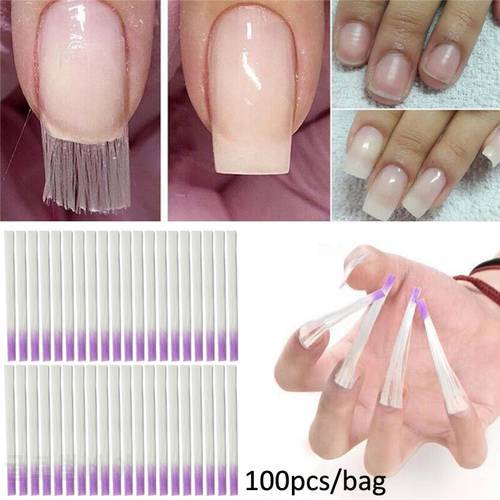 100 Pcs Fibernails Nail Acrylic Tips Nail extension fiber Set Fiberglass Nails Extension Pack Fiber Glass Nails Building Gel