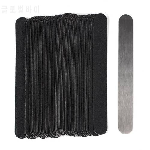 Mini Replaceable Nail Art File 50Pcs Black Straight Removable Sandpaper Pads Stainless Steel Handle Metal Buffer Manicure Block