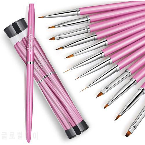 12 Pcs Nail Art Brush Set Nail Art Painting Drawing Pen Builder Flat Gradient Line UV Gel Acrylic Tips Design Manicure Tools