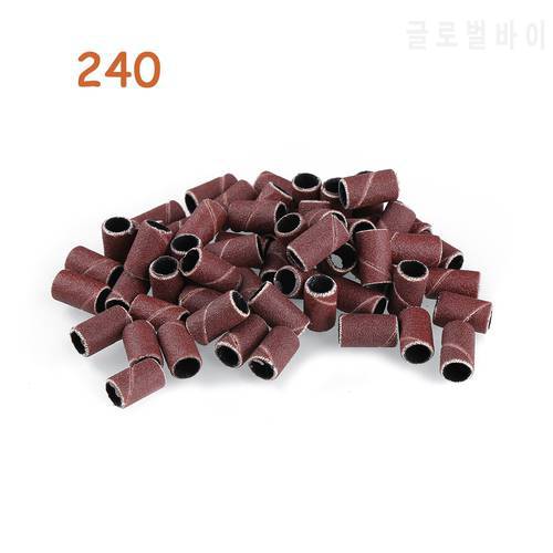 100pc Sanding Cap Bands For Electric Manicure Machine 240/180/150/120/80/60 Grit Nail Drill Grinding Bit Files Pedicure Tool Set