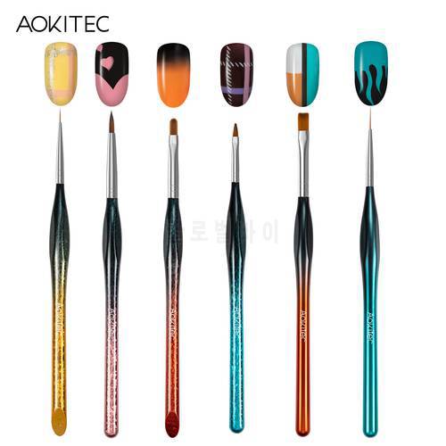 Aokitec Nail Art Brushes Set Gel Nail Art Multifunctional Pen Thick Easy-grip Handles for Nail Design Home DIY Manicure Set 6PCS