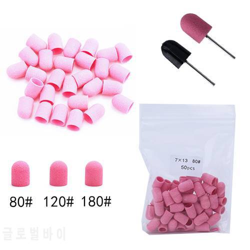 50pcs Pink Sanding Bands Caps With Mandrel Nail Drill Bit Milling Cutters Clean Cuticle Polishing Pedicure Manicure Accessories