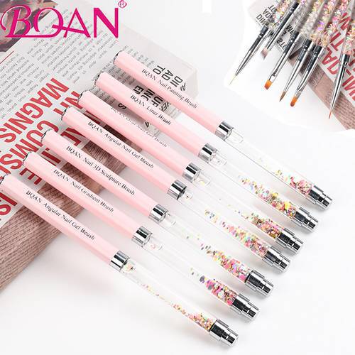 BQAN Pink Glitter Liquid Handle Nail Art Brush Liner Brush Manicure Acrylic Nails Gel Brush Nail Drawing UV Gel Brush Extension