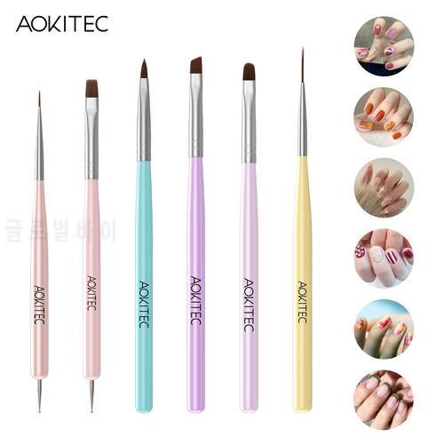 Aokitec 6Pcs Nail Art Brush Set UV Gel Polish Nail Art Pen Brush Tip Painting Drawing Carving Dotting Manicure Accessories Tool