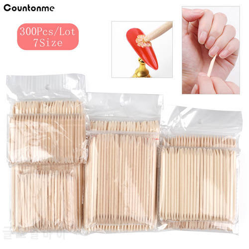 300 Pcs Wooden Stick Cuticle Pusher Orange Double End Nail Art Cuticle Remover Sticker Picker Pedicure Care Manicures Tools