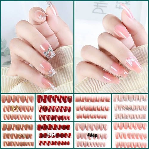 WINMIR 24Pcs 3D Butterfly Fake Nails With Drill Medium Coffin Manicure Press On Nails Full Coverage Nail Art With Wearing Tools