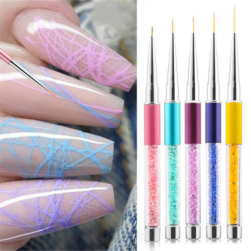 1PC Nail Liner Painting Pen With Crystal Handle 3D Gradient Acrylic UV Gel Brush Drawing Flower Grid French DIY Manicure Tools