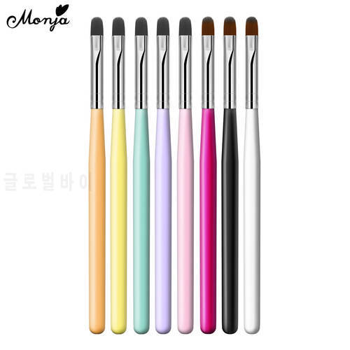 Monja 8 Colors Nail Art Acrylic Brush Wooden Handle Polish Painting Pen UV Gel Extension Builder Brush DIY Drawing Pen