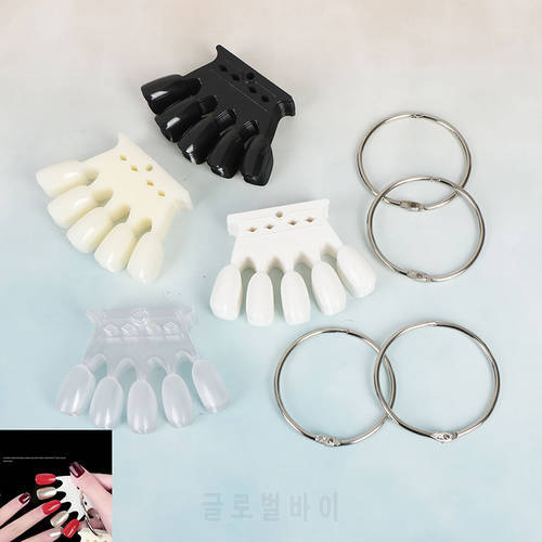10Pcs/set False Nail Tip Crown Nail Display Polish Color Card Acrylic Practice Chart Palette 4 Colors Buckle Ring Practice Tools