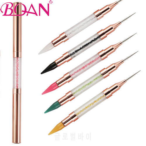 BQAN 1 PCS Rose Gold Dual-ended Nail Dotting Pen Crystal Beads Handle Rhinestone Studs Picker Wax Pencil Manicure Nail Art Tool