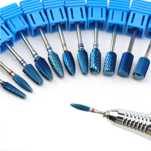 11 Type Blue Tungsten Carbide Burr Nano Coating Nail Drill Bit Rotary Nail Files for Manicure Electric Nail Drill Accessories