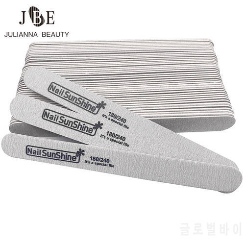 50pcs Professional Wooden Nail Files Grit 180/240 Grey Sandpaper Double-sided Washable Emery Board Sanding Nail File