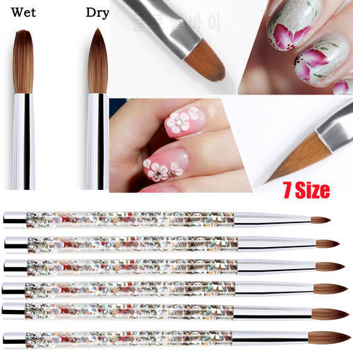 7 Sizes Acrylic Nail Brush For Acrylic Powder Nylon Manicure Tool Round Nail Art Brush With Liquid Glitter Handle Painting Pen