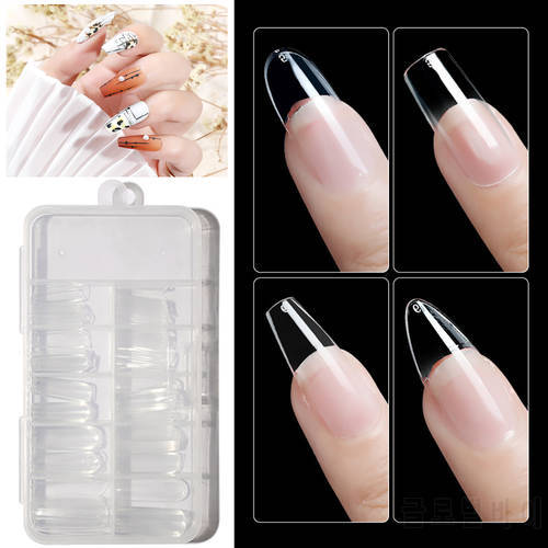 100Pcs/box Transparent French Seamless False Nails Full Cover Ballerina Coffin Nail Extension System Fake Nails Nail Tips