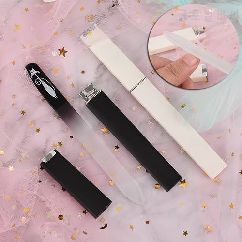 2pcs/set Cat Pattern Nail Files Crystal Glass Nail File With Faux Black & White Plated Plastic Hard Case Nail Tools
