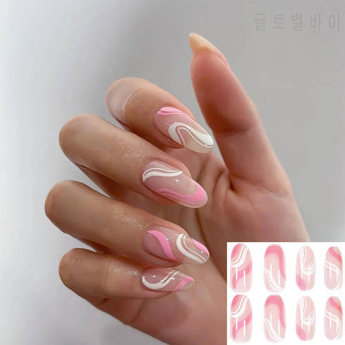 Brand New Fashion Women Almond False Nails Wearable Detachable Fake Nails Acrylic Nail Tips Full Cover Artificial Manicure Tool