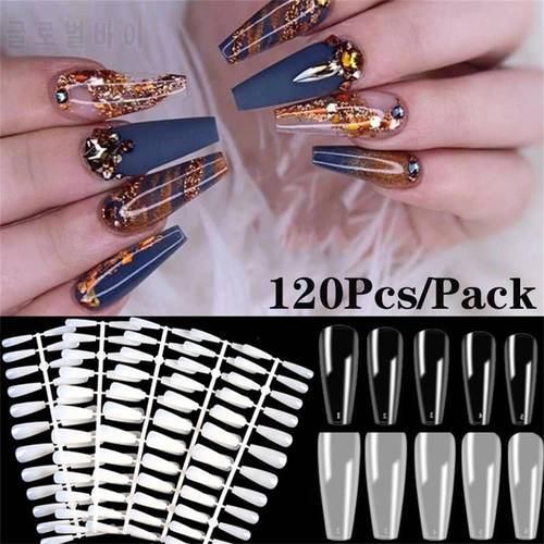 120pcs False Coffin Nails Ballerina Fake Nails Flat Shape Nail Art Tips Natural Clear Full Cover Beauty Manicure Fake Nail Tips