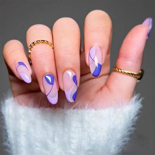 24pcs/Box Women Fashion Artificial Full Cover Detachable French Fake Nails Almond False Nails Nail Tips Wearable