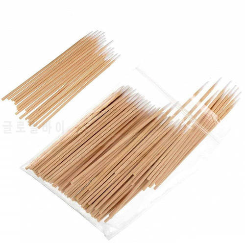 100Pcs Nails Wood Cotton Swab Clean Sticks Buds Tip Wooden Cotton Head Manicure Detail Corrector Nail Polish Remover Art Tools