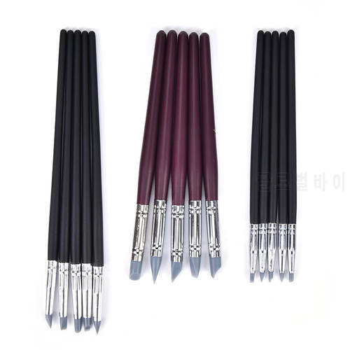 Silicone Head Wooden Handle Painting Brushes for 3D Effect Shaping Drawing Tools 5Pcs Nail Art Sculpture Carving Pen Kit