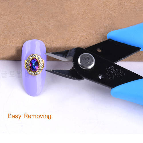 1pc Blue Stainless Steel Rhinestones Gems Remove Nipper Nail Cuticle Clippers Manicure Pedicure Tool Toenail Trimmer Cutter