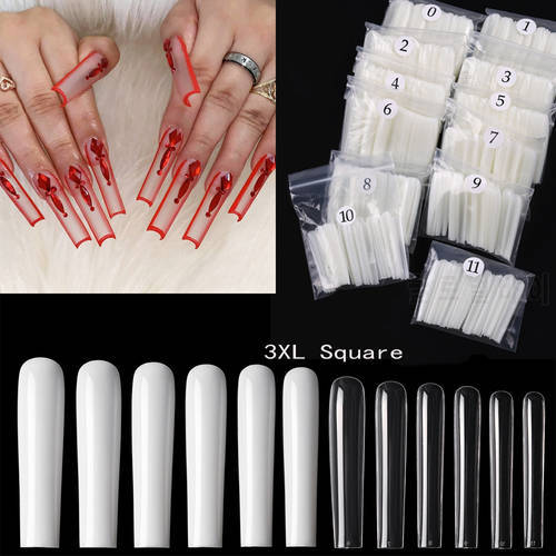 3XL Tapered Square Clear Full Cover Nail Tips -120PC - Press On Nails - Manicure Accessories- Artificial Extra Long Square Nails