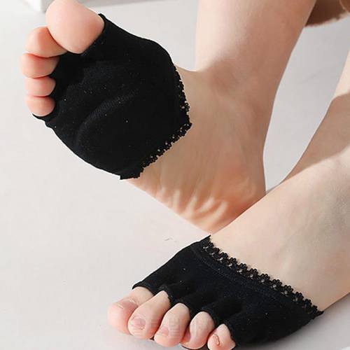 4pcs=2pairs Lace Five-Finger Toe Separator Forefoot Half Socks High Heels Invisible Foot Corrector Pad Protector Orthopedic Tool