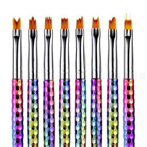 8PC Crystal Acrylic Nail Art Brush UV Gel Carving Pen Brush Liquid Powder DIY Nail Drawing Liquid Glitter Handle
