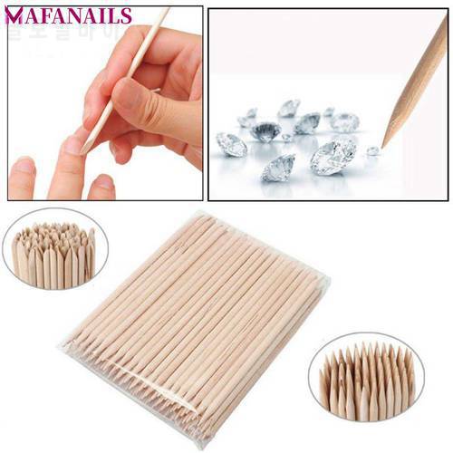 100pcs Natural Wood 2-Way Use Nail Art Cuticle Pusher Remover Pedicure Manicure Sticks Tool TRP09 (11.5cm long) Manicure Tool