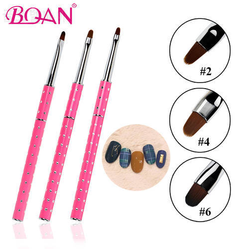 BQAN 1Pcs Gel Nail Brush 2/4/6 Oval Hair Metal Handle Manicure Art UV Gel Nail Painting Drawing Polish Brush Tool