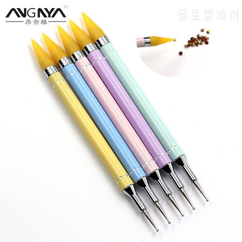 ANGNYA 1PC Dual-Ended Double Head Wax Dotting Pencil for Pick Up Nail Rhinestones Nail Art Care Decor Accessories Gel Applicator