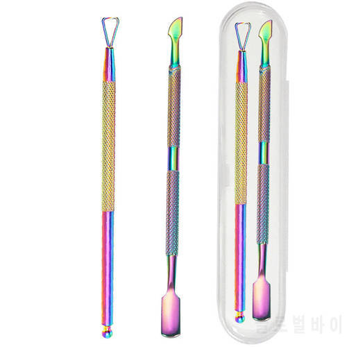 2pcs/set Nail Cuticle Pusher Dual-ended Finger Dead Skin Nail Push Pedicure Stainless Steel Dead Skin Remover UV Gel Nail Tools