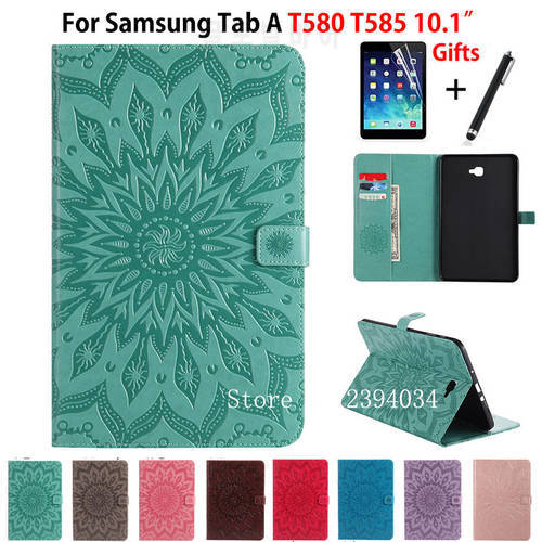 Fashion Tablet PU leather Case Cover For Samsung Galaxy Tab A A6 10.1 2016 T580 T585 SM-T585 T580N Funda Skin Shell +Film +Pen