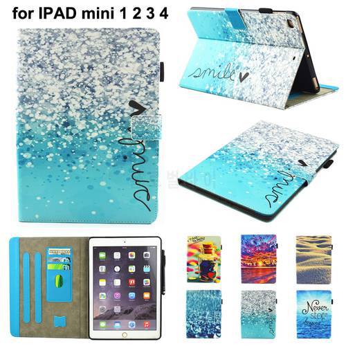 For iPad mini 1 2 3 4 Landscape marble painted leather stand Cover soft TPU case capa for ipad mini 7.9