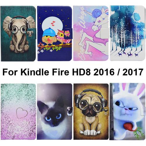 Soft TPU Case For Amazon Fire HD8 2016 PU Leather Cover HD 8 2017 2018 Shell Bag Pouch Card Holder Slots