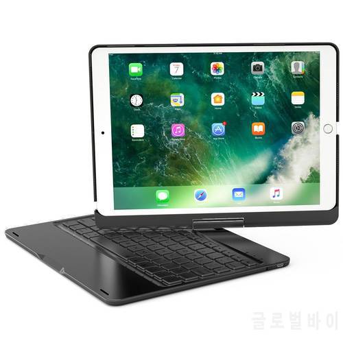 For iPad Pro 10.5 360 Degree Rotation Aluminum Bluetooth Russian/Spanish/Hebrew Keyboard Case Cover With 7 Colors LED Backlight