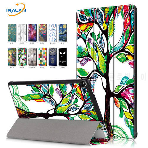 Smart Print Case For Amazon new Kindle Fire HD 10 2017/2019 10.1 INCH Ultra Thin Tri-Folding PU Leather Cover+ film+stylus