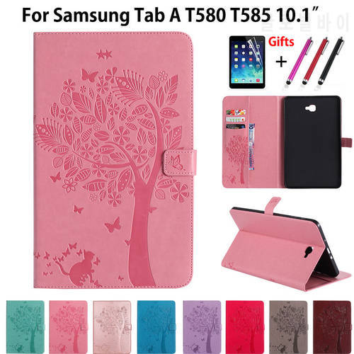 Case For Samsung Galaxy Tab A a6 10.1 2016 T580 T585 SM-T580 SM-T585 T580N Cover Funda Tablet Cat Tree Pattern Stand Shell +Gift
