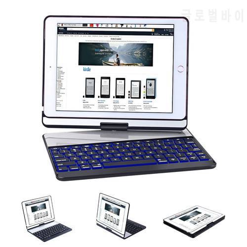 For New iPad 9.7 2017 7 Colors LED Backlit 360 Degree Swivel Rotating Smart Clamshell Wireless Bluetooth Keyboard Case Cover
