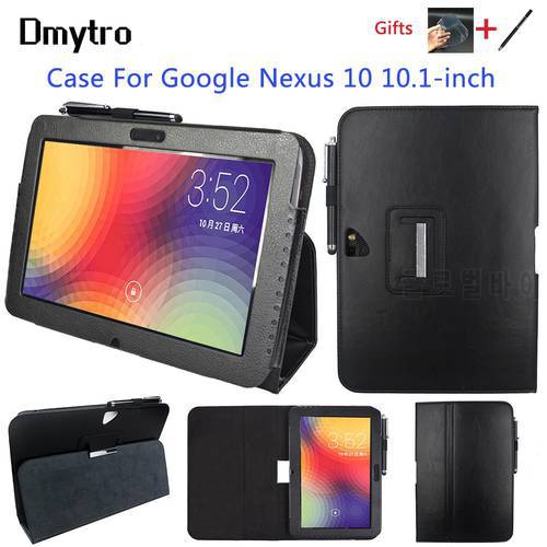 PU Leather Cover For Google Nexus 10 inch tablet slim folio flip smart stand cover case with sleep/wake Up + two free gifts