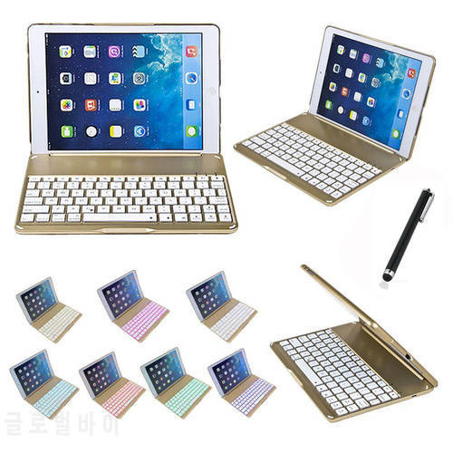 For Apple iPad 6 Air 2 Tablet Luxury Aluminium Folio Bluetooth Keyboard Protective Case Stand Cover With Colorful Backlit Light