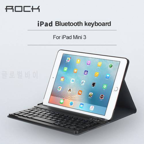 Rock for ipad mini 1 2 3 Bluetooth Keyboard leather case Ultra-thin Protective black Leather Case Cover for ipad mini 123