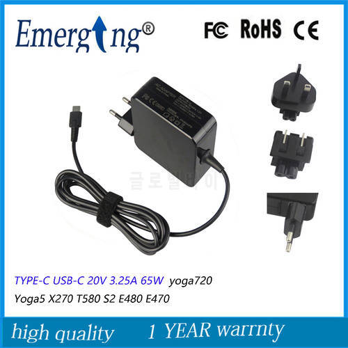 20V 3.25a 65W AC TYPE-C USB-C Adapter power supply For Lenovo Yoga910-13IKB yoga720 Yoga5 X270 T580 S2 E480 E470
