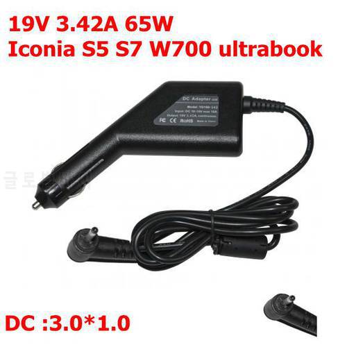 Laptop Car DC Adapter 19V 3.42A For Acer Aspire S3 S5 S7 P3 Iconia Tab W500 W700 W700P 65W Car Adapter 3.0*1.0mm