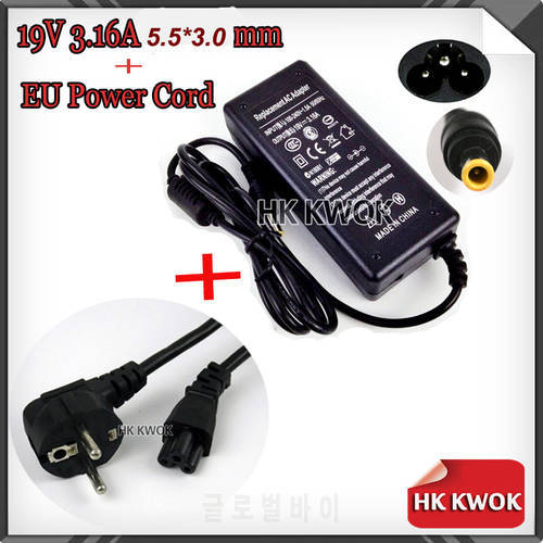 19V 3.16A 5.5*3.0mm AC Laptop Adapter Charger + EU Power Cord Supply For samsung R478 R440 R780 R453 R528 R540 Portable Charger