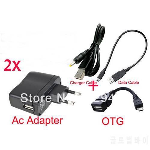 2pcs EU Plug Wall Charger Power Adapter 5V 2A USB Port + Data Cable for Chuwi pad mini V88 Archos Arnova 8C G3 Android Tablet PC