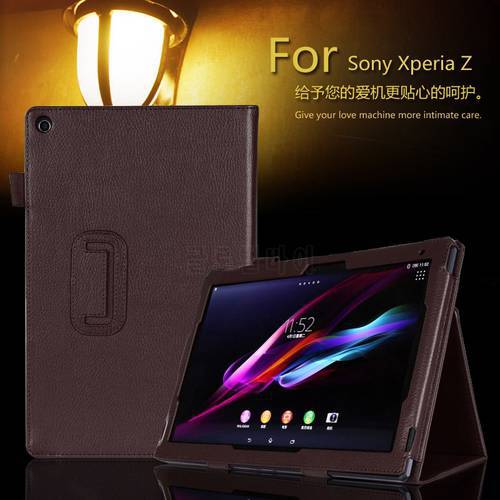 Case for 10.1 inch Sony Xperia Table Z, Solid Filp Litchi Leather Protective Cover for Sony Xperia Z1 Tablet Accessories