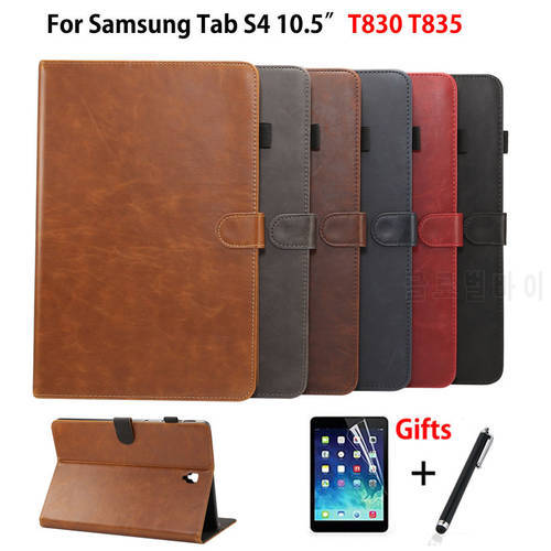 Luxury Case For Samsung Galaxy Tab S4 10.5 inch T830 T835 SM-T830 SM-T835 Cover Funda Tablet PU Leather Stand Shell +Film+Pen
